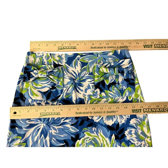 Grace Elements Skirt 2P Petite Blue Green Floral Cotton Blend Bow Pockets Used - Picture 10 of 13
